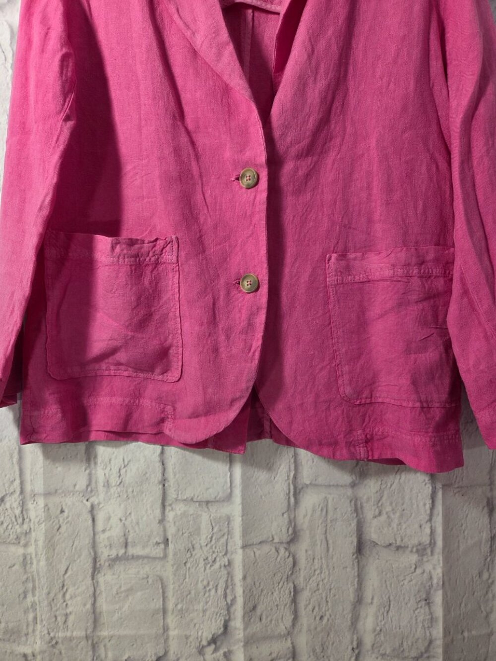 Zara 13/14 Bright Pink 100% Linen Lightweight Spring Blazer Jacket - Picture 3 of 9